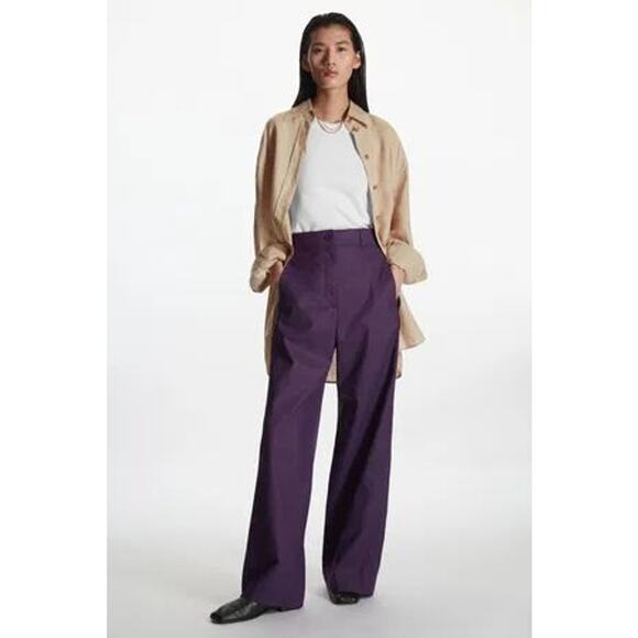 COS Wide-Leg Linen Trousers in Size 10 Eggplant Purple $135 - Picture 1 of 11